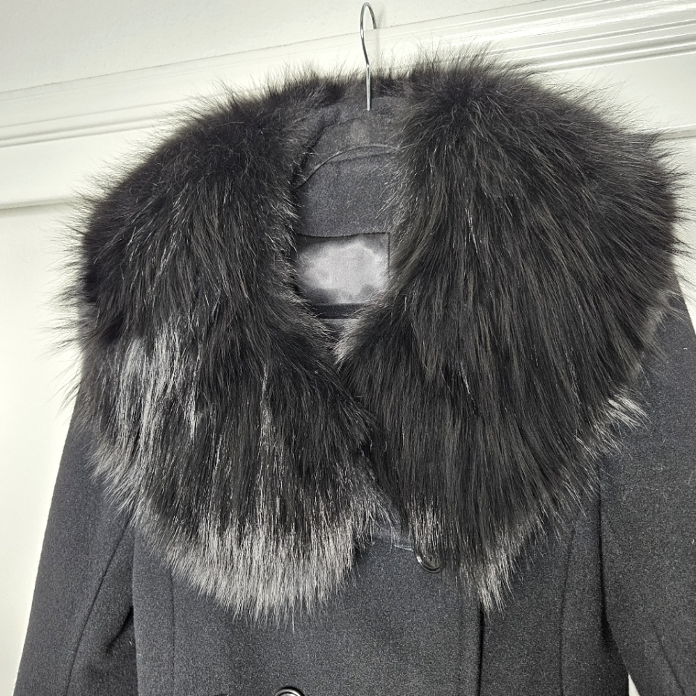 VTG Saks TG Saks Fifth Ave Young Dimensions Wool Real Fur Collared Coat - Picture 3 of 14